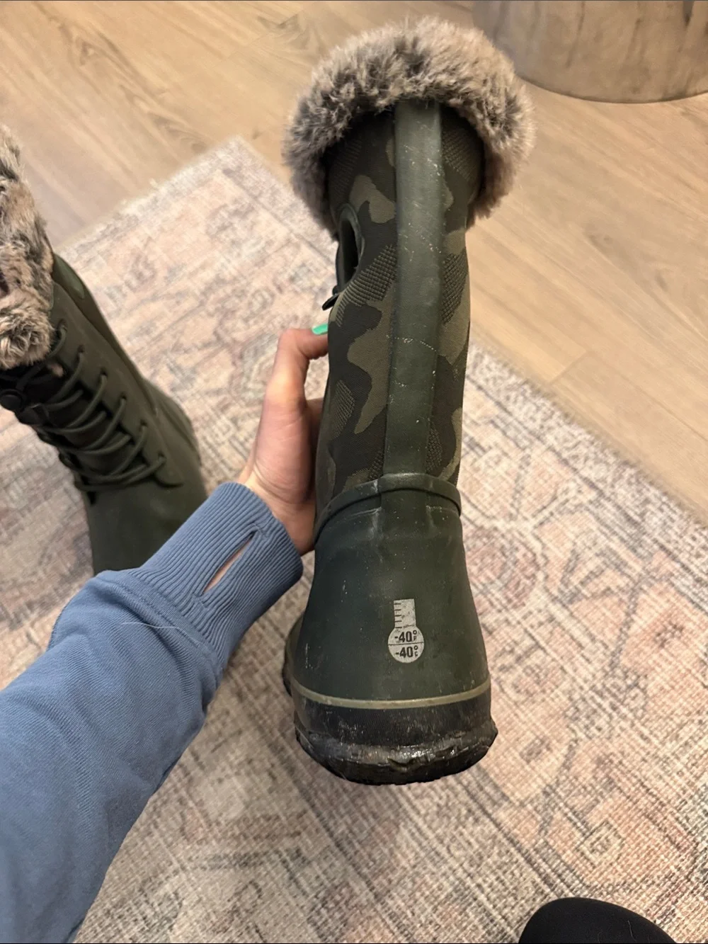 Bogs Kids Olive Green Fur-Trim Lace-Up Winter Boots